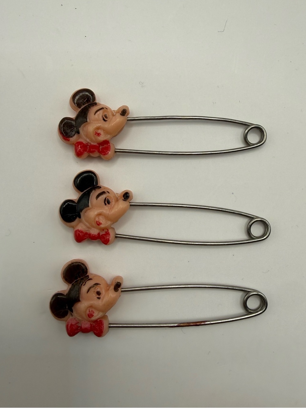 Vintage Disney Mickey Mouse Diaper Pins Set of 3 Safety Pins Red Bow Tie Collect